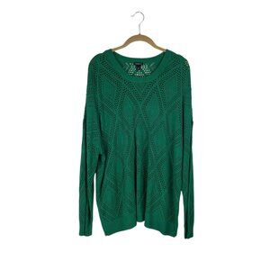 Torrid NWT Pointelle Pullover Lightweight Crew Neck Sweater Kelly Green Women 2X